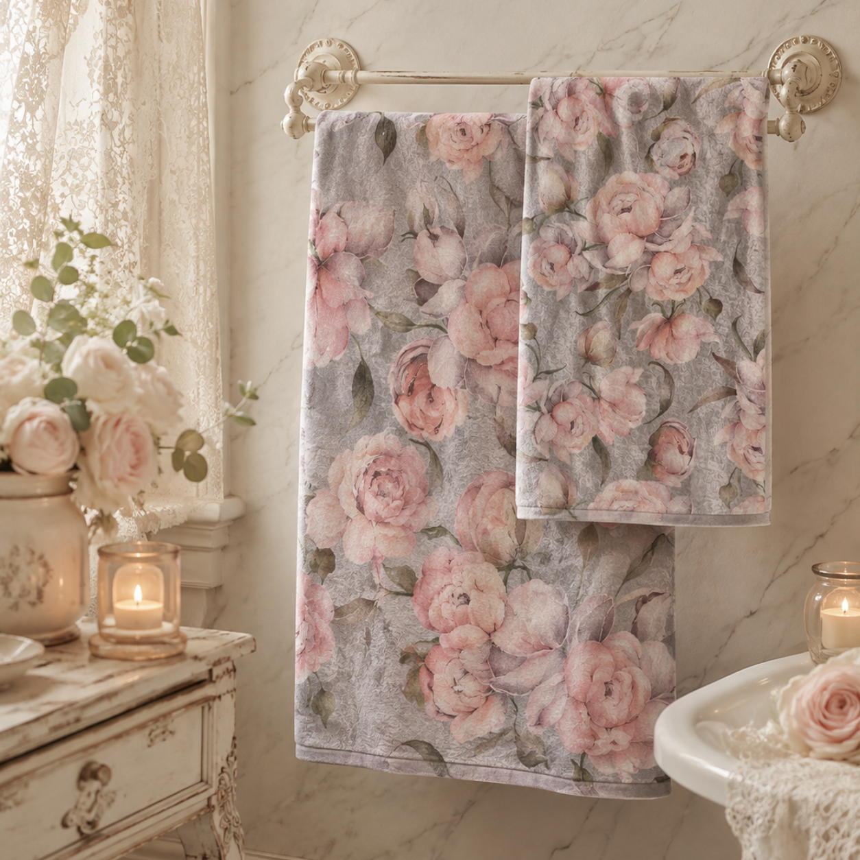 Set Asciugamani 1+1 Peonie Lovely Shabby
