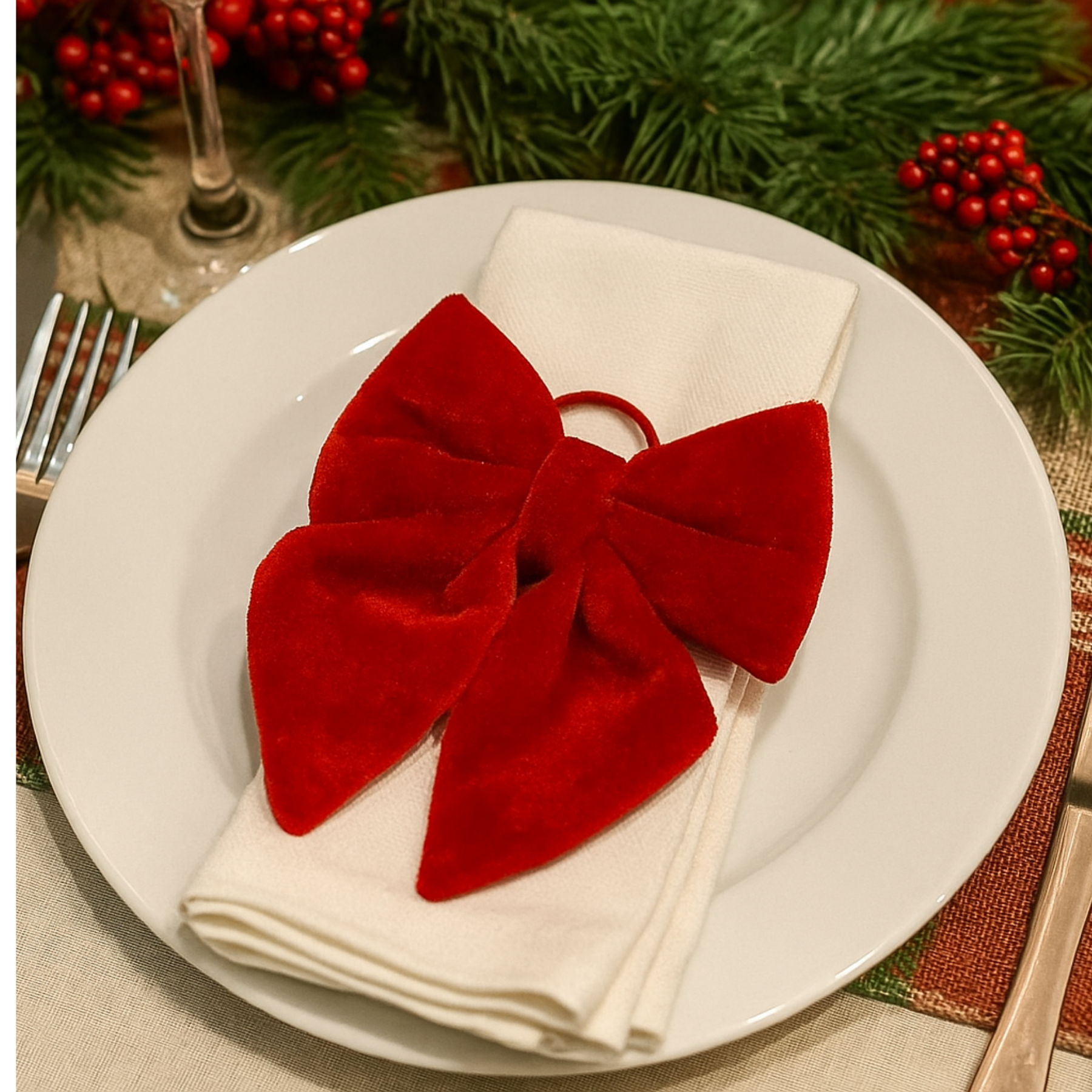 Set 4 Porta Tovaglioli Velluto Rosso