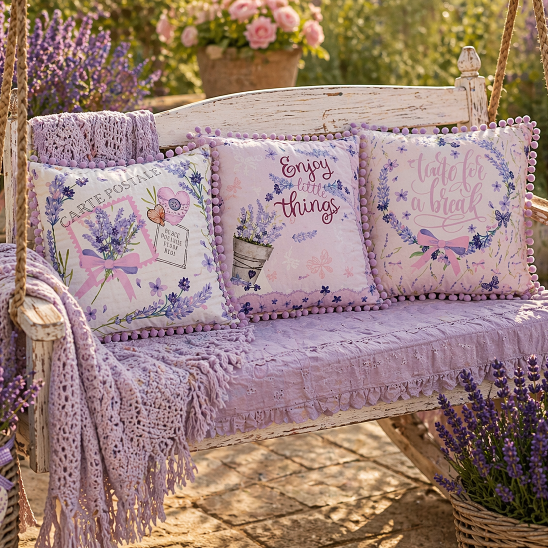 Cuscino  PomPon Lavanda