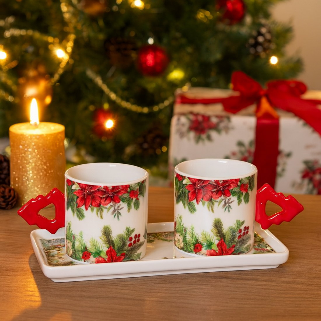 Set 2 Tazzine con Vassoio Classic Christmas