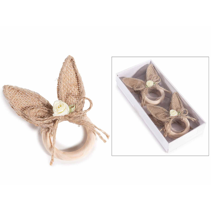 Set 4 Portatovaglioli in Legno con Orecchie da Coniglio