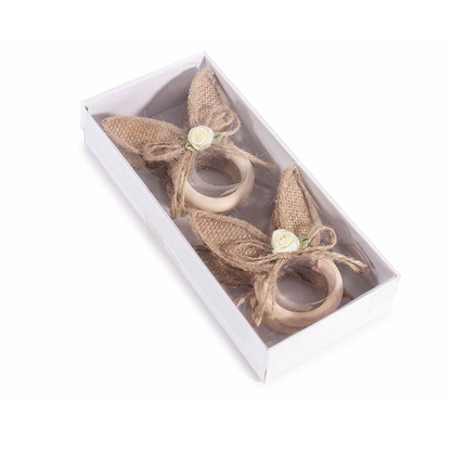Set 4 Portatovaglioli in Legno con Orecchie da Coniglio