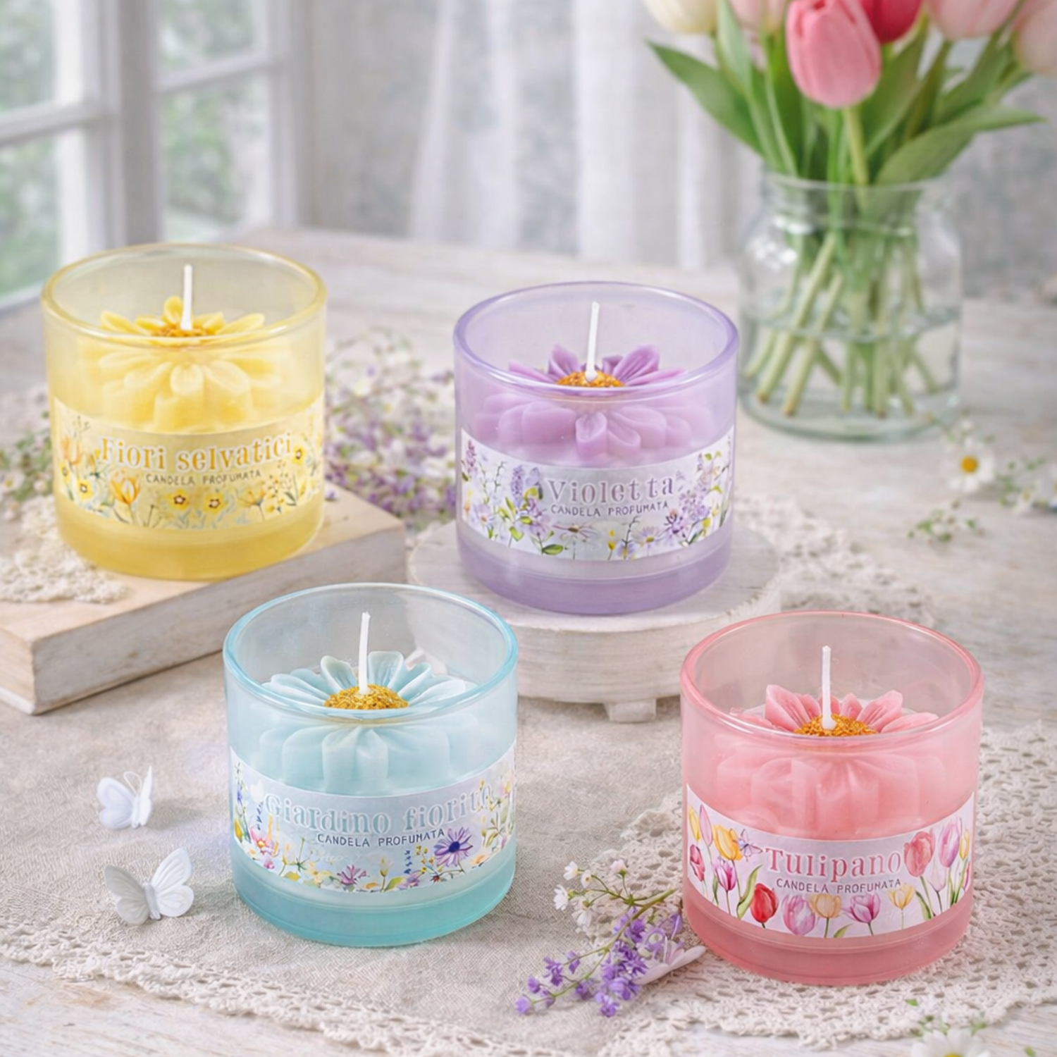 Mini Candela Profumata Fiori e Tulipani