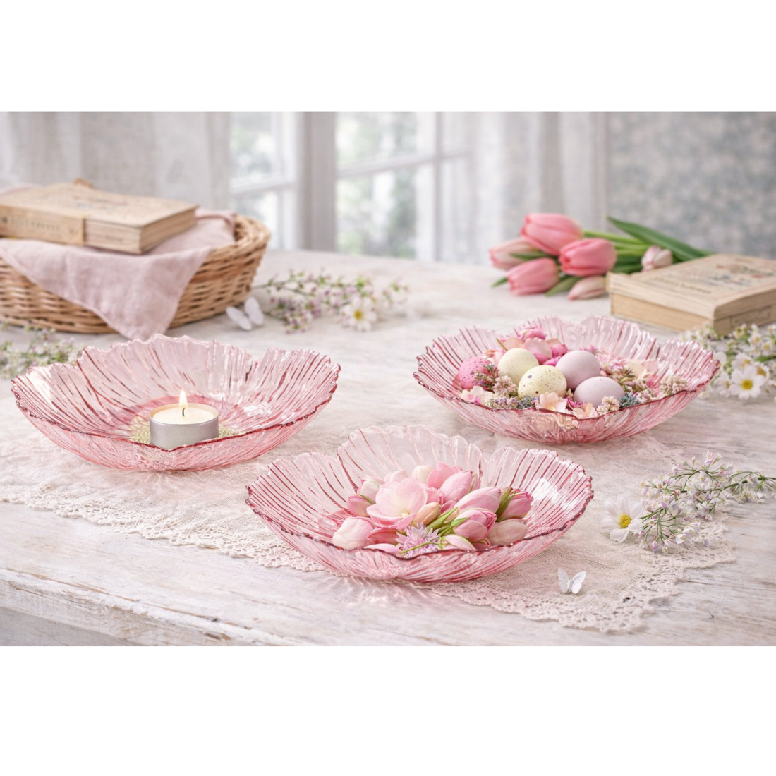 Piatto in Vetro Fiori e Tulipani